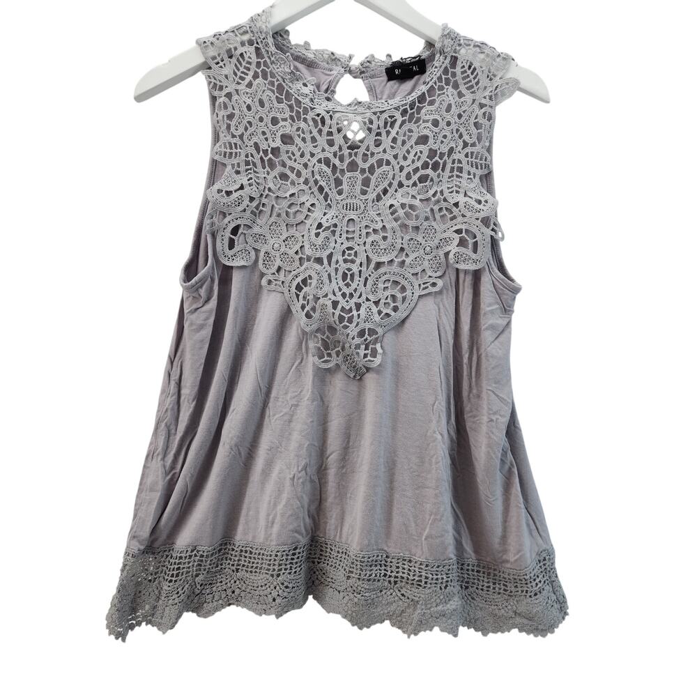 Women's Small Gray Racheal Sleeveless Lace Tank Top